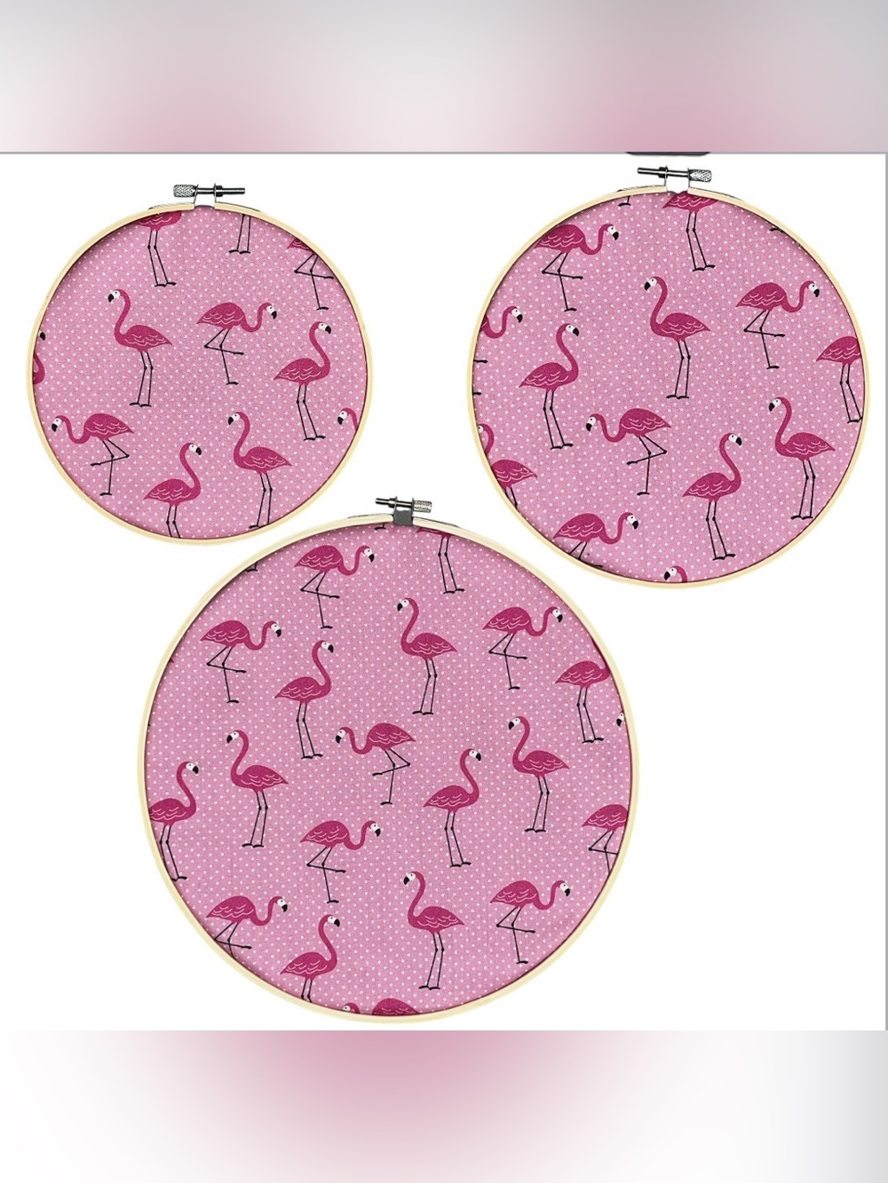 Pink Flamingo Embroidery  Bamboo Hoop Set Hand Crafted